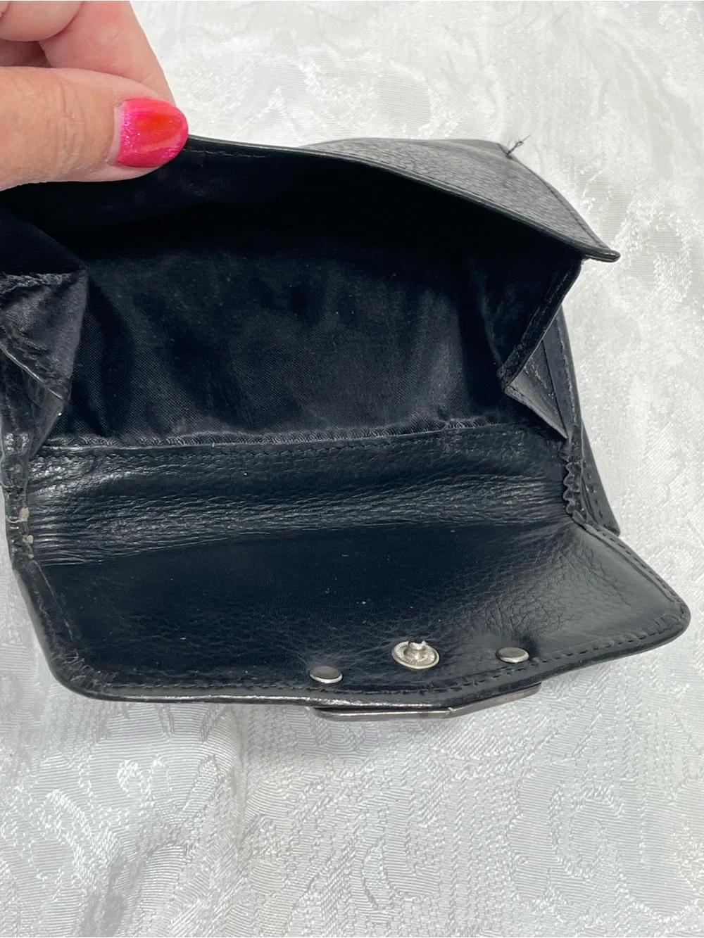 Brighton Vintage Tooled Leather Bifold Wallet in Black and Brown.
